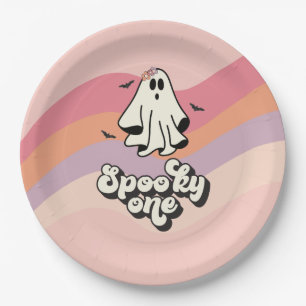 groovy Ghost retro Halloween Spooky One Birthday Paper Plate