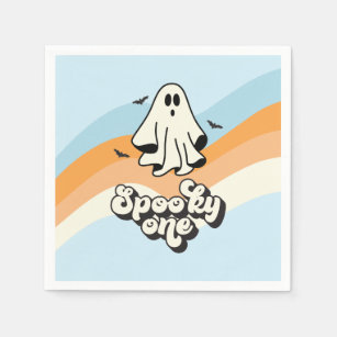 groovy Ghost retro Halloween Spooky One Blue Napkin