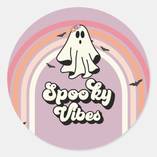groovy Ghost retro Halloween Spooky Vibes Birthday Classic Round Sticker (Front)