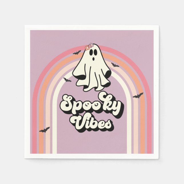 groovy Ghost retro Halloween Spooky Vibes Birthday Napkin (Front)