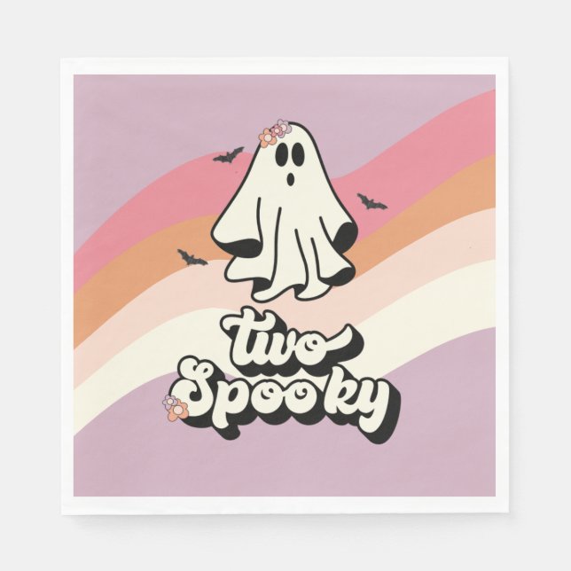 groovy Ghost retro Halloween Two Spooky Birthday Napkin (Front)