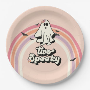 groovy Ghost retro Halloween Two Spooky Birthday Paper Plate