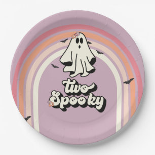 groovy Ghost retro Halloween Two Spooky Birthday Paper Plate