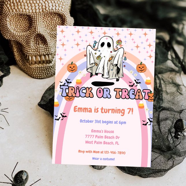 Groovy Ghost Trick or Treat Halloween Birthday Invitation (Creator Uploaded)