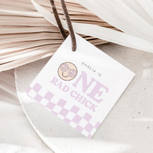 Groovy Girl Chequered Happy Face 1st Birthday Favour Tags