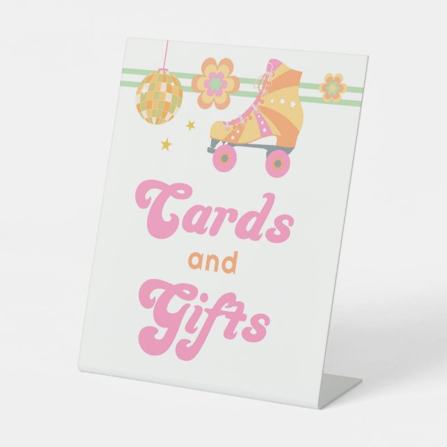 Groovy Girl Roller Skating Party Cards and Gifts Pedestal Sign (Front)