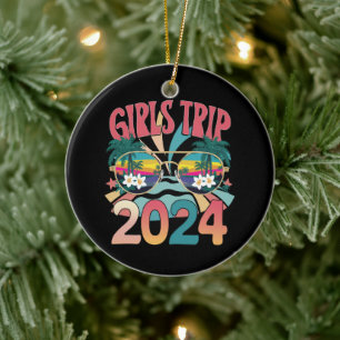 Groovy Girls Trip 2024 Weekend Summer Beach  Ceramic Ornament