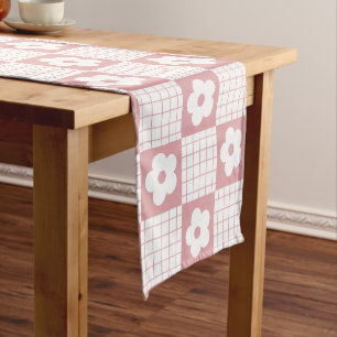 Groovy Girly Pink Psychedelic Chequerboard, Y2K Short Table Runner