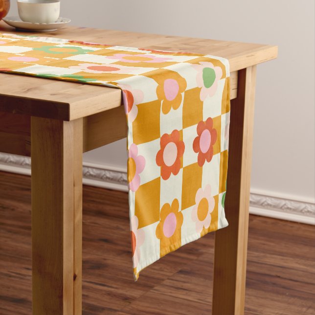 Groovy Girly Psychedelic Chequerboard, Y2K Short Table Runner (In Situ)