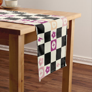 Groovy Girly Psychedelic Chequerboard, Y2K Short Table Runner