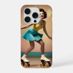 "Groovy Glide: Retro Rhythms on Skate Wheels" iPhone 15 Pro Case