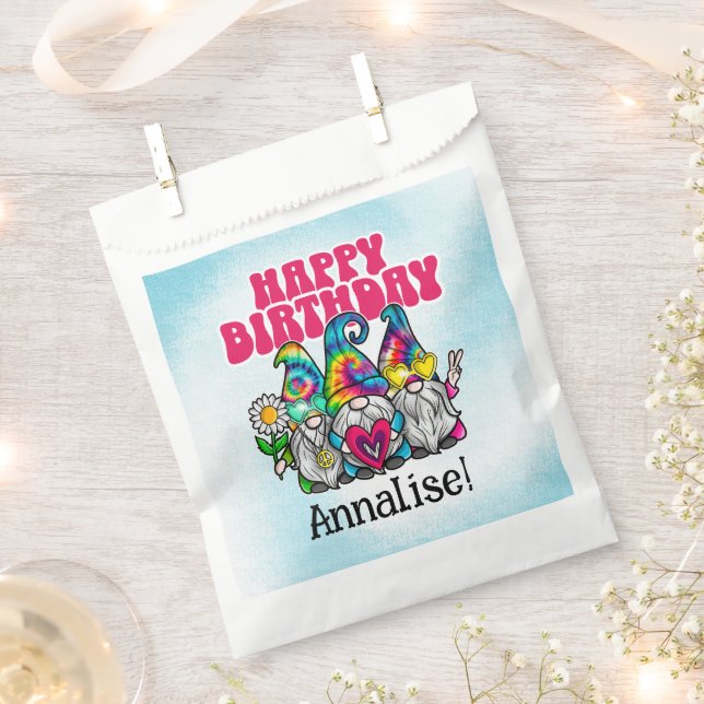 Groovy Gnomes Rainbow Tie Dye Birthday Party Favour Bag (Clipped)