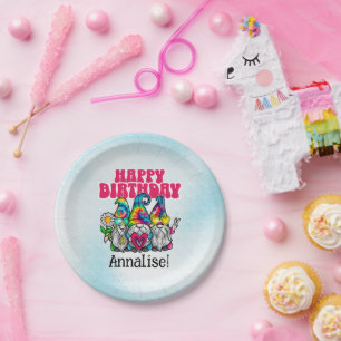 Groovy Gnomes Rainbow Tie Dye Birthday Party Paper Plate