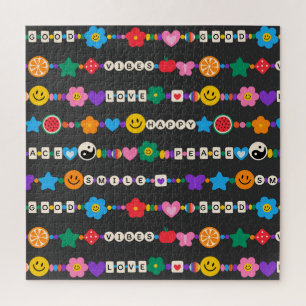 Groovy Good Vibes Love Smile Retro Beads Jigsaw Puzzle