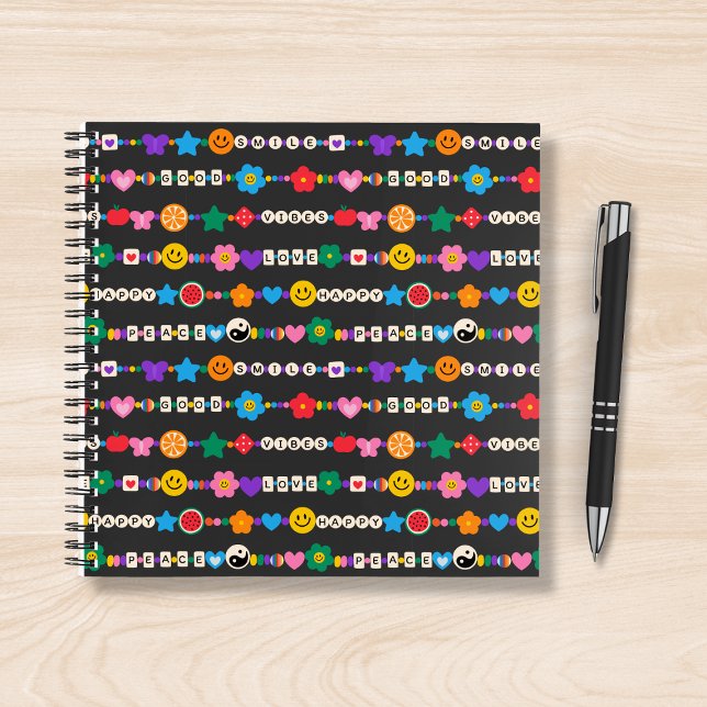 Groovy Good Vibes Love Smile Retro Beads Notebook (Creator Uploaded)