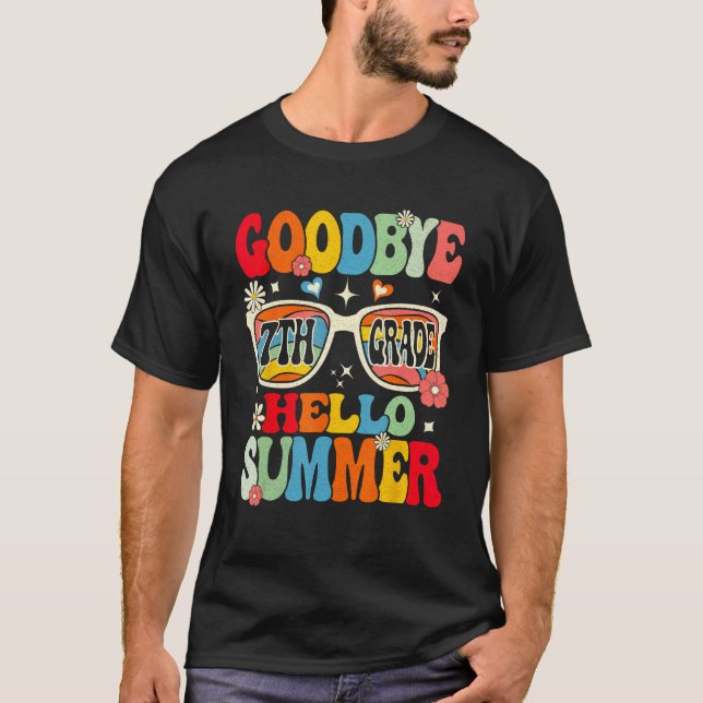 Groovy Goodbye 7th Grade Graduation Hello Summer K T-Shirt (Front)