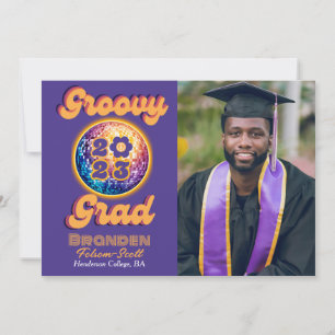 Groovy Grad Retro Disco Peace 2023 Graduation Invitation