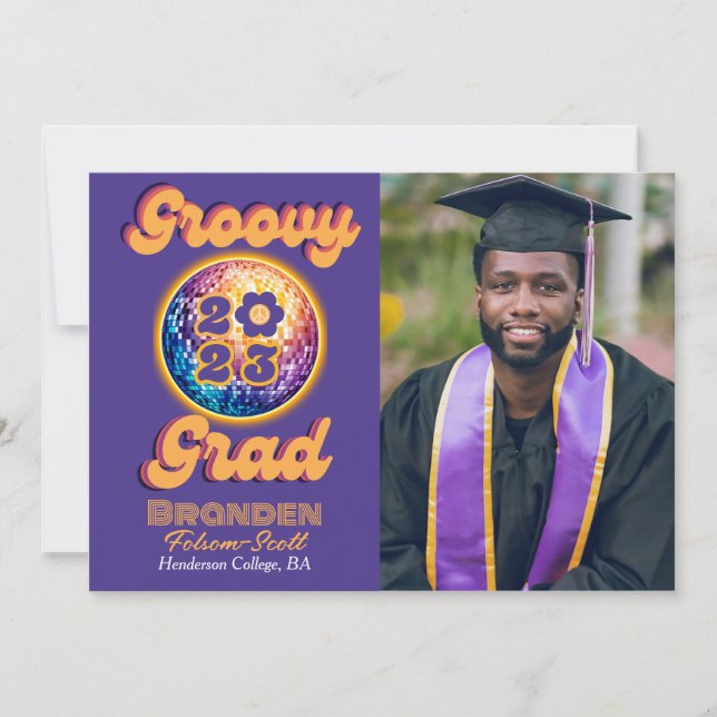 Groovy Grad Retro Disco Peace 2023 Graduation Invitation (Front)
