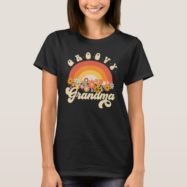 Groovy Grandma Retro Rainbow Colorful Flowers Desi T-Shirt (Front)