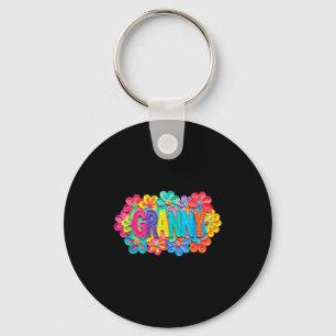 Groovy granny clay style colourful floral design keychain