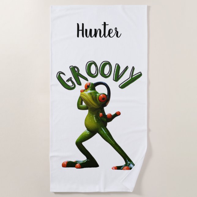 Groovy Green Frog Beach Towel (Front)