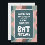 Groovy Green Waves Custom Bat Bar Bnai Mitzvah Save The Date<br><div class="desc">Perfect card to announce a bar or bat mitzvah or other Jewish celebration and ask guests to save the date! Hand made art for you with handlettering on the front and back side! (check shop or DM for BAR/BAT options) FULLY CUSTOMIZABLE! Click on “Personalize” above to edit the text. Click...</div>