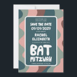 Groovy Green Waves Custom Bat Bar Bnai Mitzvah Save The Date<br><div class="desc">Perfect card to announce a bar or bat mitzvah or other Jewish celebration and ask guests to save the date! Hand made art for you with handlettering on the front and back side! (check shop or DM for BAR/BAT options) FULLY CUSTOMIZABLE! Click on “Personalize” above to edit the text. Click...</div>