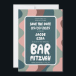 Groovy Green Waves Custom Bat Bar Bnai Mitzvah Save The Date<br><div class="desc">Perfect card to announce a bar or bat mitzvah or other Jewish celebration and ask guests to save the date! Hand made art for you with handlettering on the front and back side! (check shop or DM for BAR/BAT options) FULLY CUSTOMIZABLE! Click on “Personalize” above to edit the text. Click...</div>