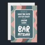 Groovy Green Waves Custom Bat Bar Bnai Mitzvah Save The Date<br><div class="desc">Perfect card to announce a bar or bat mitzvah or other Jewish celebration and ask guests to save the date! Hand made art for you with handlettering on the front and back side! (check shop or DM for BAR/BAT options) FULLY CUSTOMIZABLE! Click on “Personalize” above to edit the text. Click...</div>