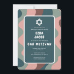 Groovy Green Waves Star ofDavid Custom Bar Mitzvah Invitation<br><div class="desc">Perfect card to announce a bat mitzvah, bar mitzvah or other Jewish celebration! Hand made art for you with handlettering on the back side! FULLY CUSTOMIZABLE! Click on “Personalize” above to edit the text. Click "edit using design tool" to adjust the fonts, colours and placements and to delete the back...</div>