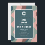 Groovy Green Waves Star ofDavid Custom Bar Mitzvah Invitation<br><div class="desc">Perfect card to announce a bat mitzvah, bar mitzvah or other Jewish celebration! Hand made art for you with handlettering on the back side! FULLY CUSTOMIZABLE! Click on “Personalize” above to edit the text. Click "edit using design tool" to adjust the fonts, colours and placements and to delete the back...</div>
