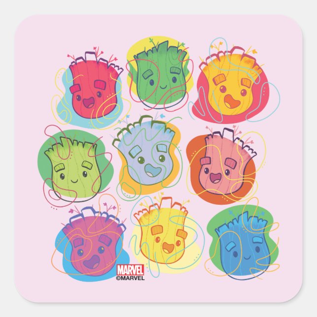 Groovy Groot Faces Square Sticker (Front)