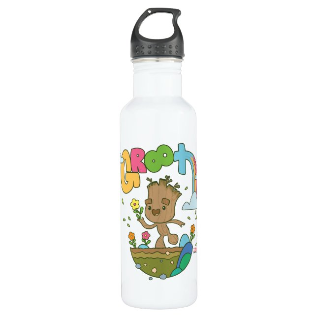 Groovy Groot Flowers and Rainbow 710 Ml Water Bottle (Front)