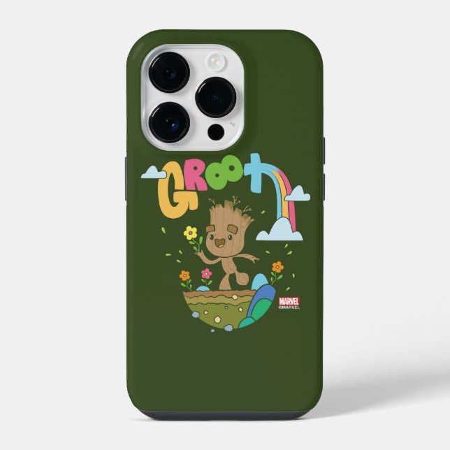 Groovy Groot Flowers and Rainbow iPhone Case (Back)