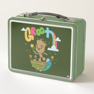 Groovy Groot Flowers and Rainbow Metal Lunch Box