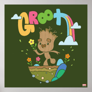 Groovy Groot Flowers and Rainbow Poster