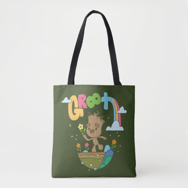 Groovy Groot Flowers and Rainbow Tote Bag (Front)