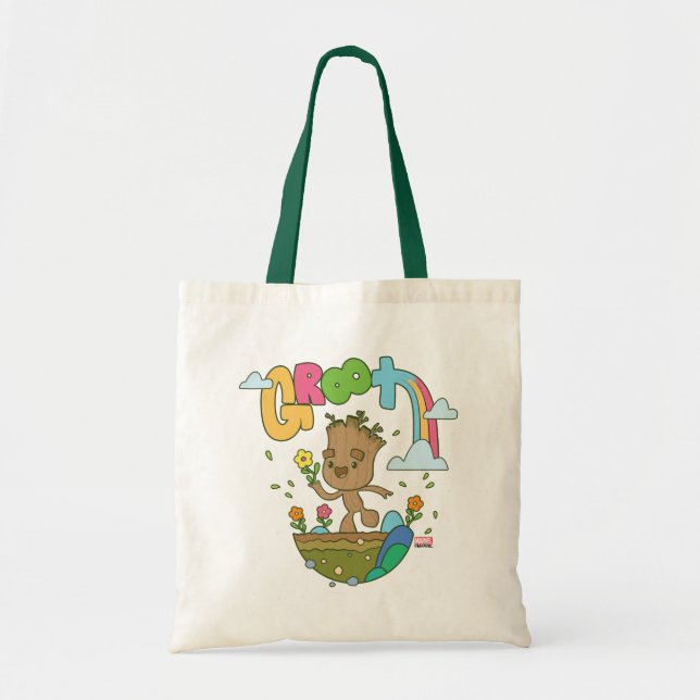 Groovy Groot Flowers and Rainbow Tote Bag (Front)