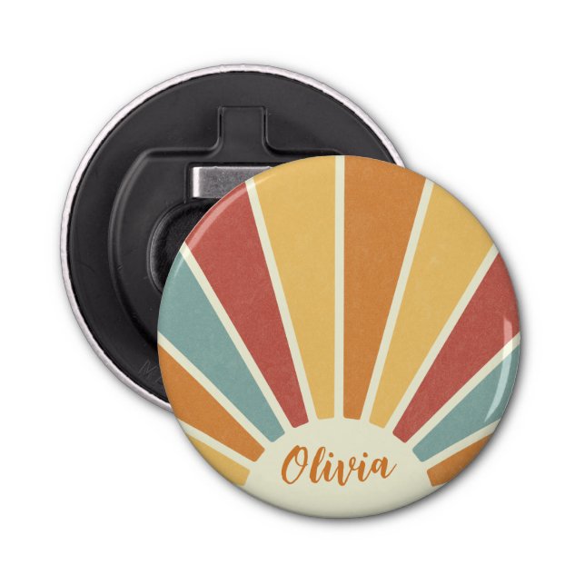 Groovy grunge retro style sunshine design bottle opener (Front)