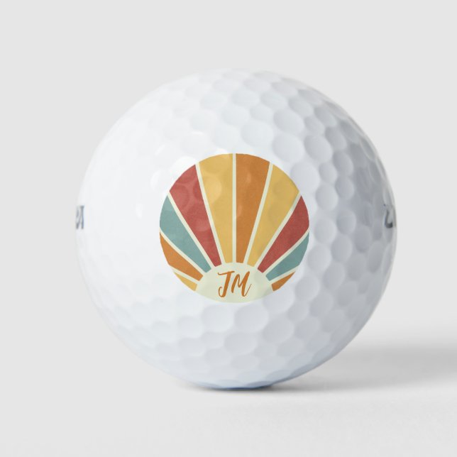 Groovy grunge retro style sunshine design golf balls (Front)