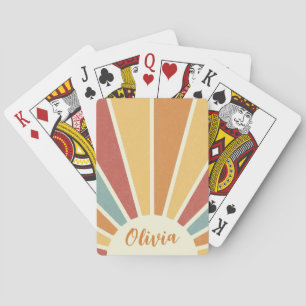 Groovy grunge retro style sunshine design playing cards