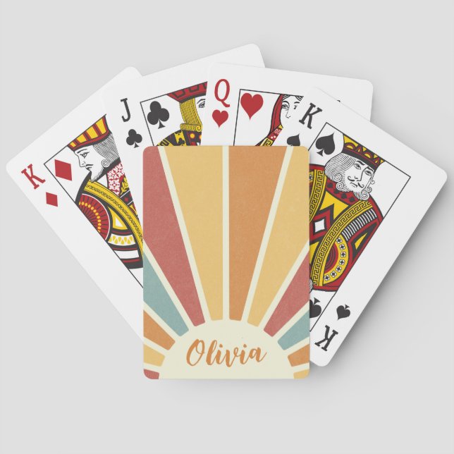 Groovy grunge retro style sunshine design playing cards (Back)