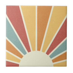 Groovy grunge retro style sunshine design tile