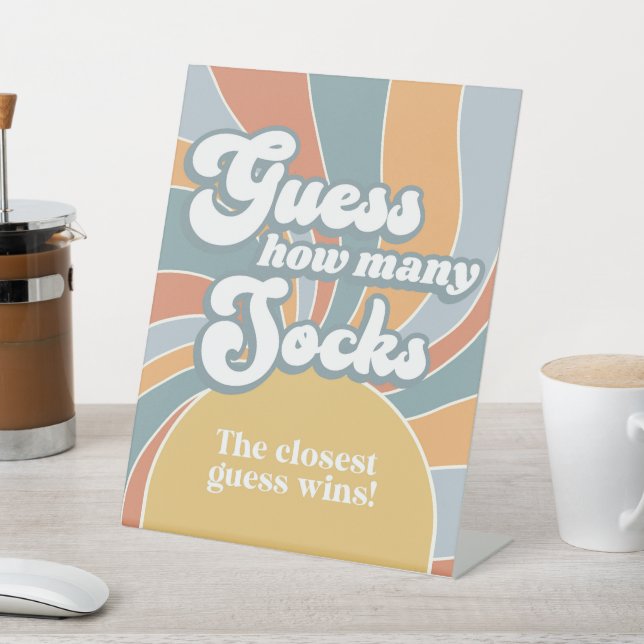Groovy Guess How Many Socks Retro Baby Shower Game Pedestal Sign (In SItu)