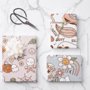 Groovy Halloween Boo Ghost Funny Retro Pattern Wrapping Paper Sheet