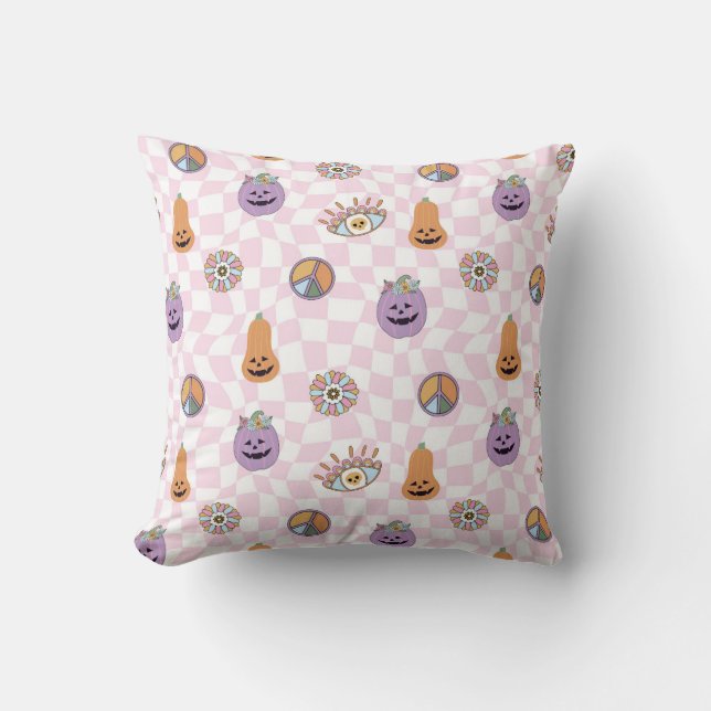 Groovy Halloween Collage Throw Pillow (Front)