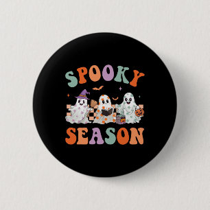 Groovy Halloween Cute Floral Ghost Spooky Season W 2 Inch Round Button