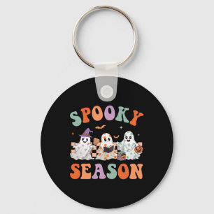Groovy Halloween Cute Floral Ghost Spooky Season W Keychain