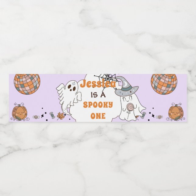 Groovy Halloween Cute Spooky Birthday Party Water Bottle Label (Single Label)