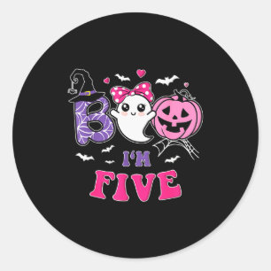 Groovy Halloween Ghost Boo I'm Five Year 5th Birth Classic Round Sticker